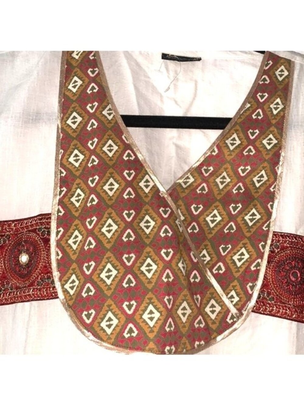 Sequin Crafts Womens Ethnic Dress L White & Red Patterned Cotton - Picture 2 of 9